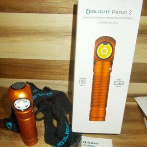 Olight Perun 2 LIMITED EDITION ORANGE 2500 Lumens Flashlight Headlamp SEE PHOTOS